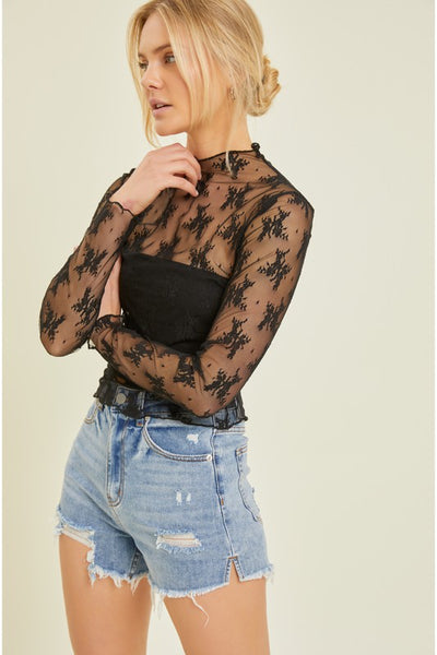 Black Mesh Long Sleeve Top l SMALL ONLY