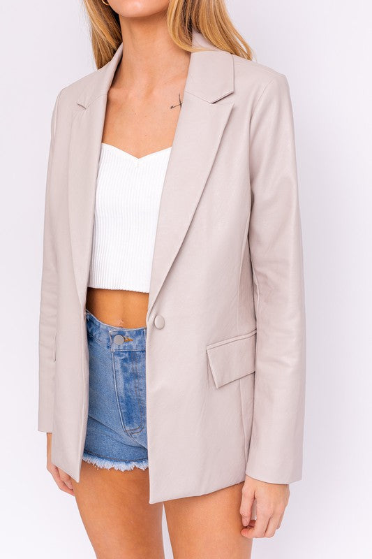 Faux Leather Cream Blazer