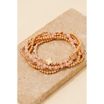Metallic Beads Clover Charms Bracelet