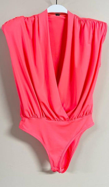 Neon Pink Shoulder Padded Bodysuit
