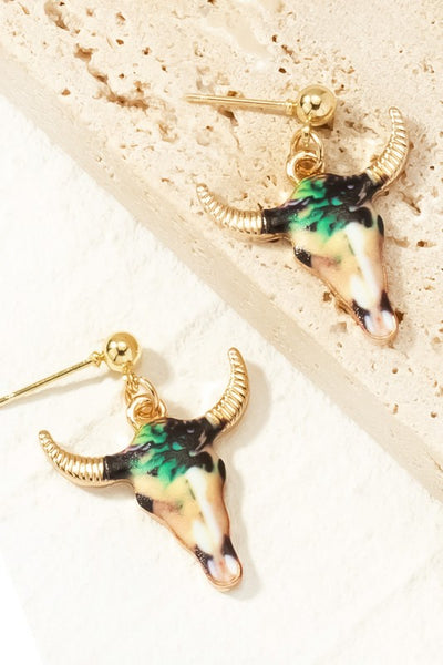 Green Bull Head Earrings