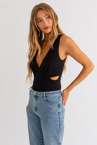 Cut Out Black Tank Bodysuit