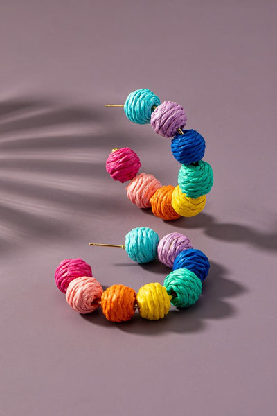 Multi Raffia Ball Earrings