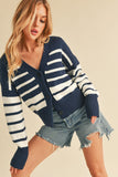 Navy Striped Button Cardi