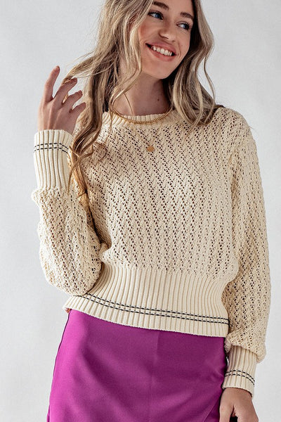 Cream Twisted Lace Sweater