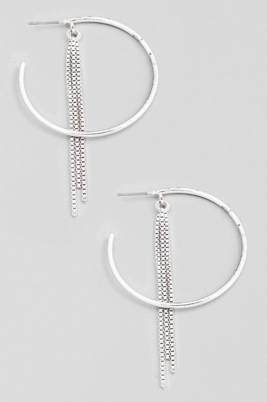 Chain Hoop Silver Earrings