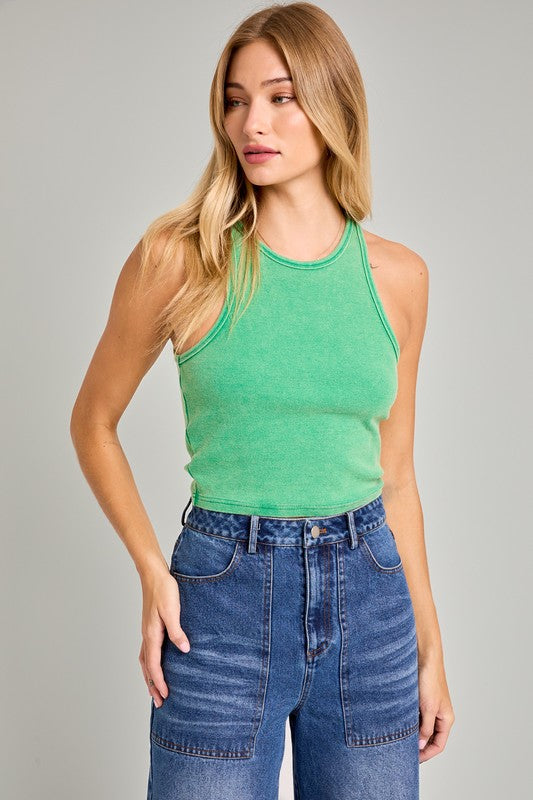 Green Washed Ribbed Tank