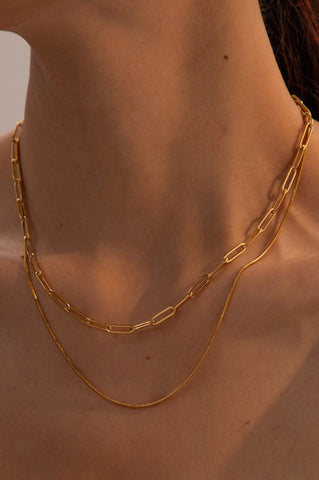 Gold Paperclip Double Necklace