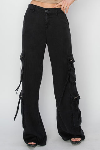 Black High Rise Tencel Cargo Pant