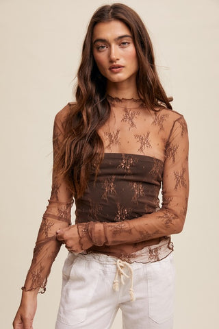 Mock Lace Mocha Top