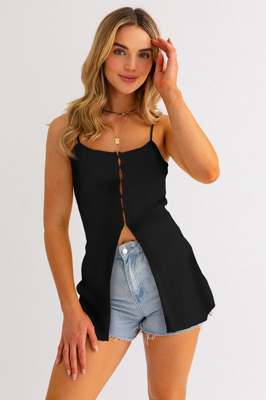 Black Open Front Sweater Top