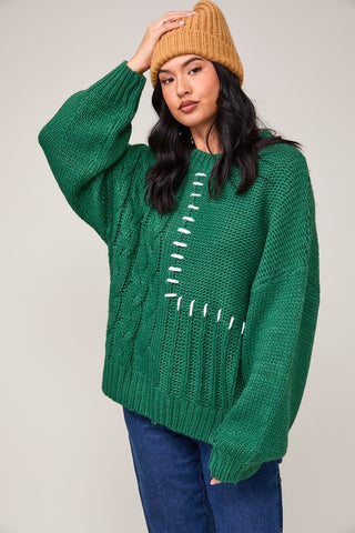 Cable Stitching Green Sweater