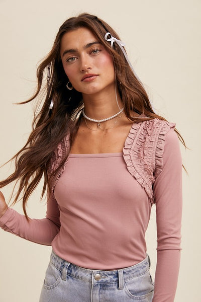 Dusty Rose Ruffle Accent Top