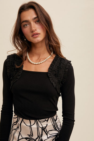 Black Ruffle Accent Top