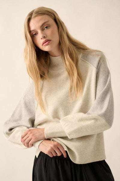 Heather Colorblock Mock Sweater