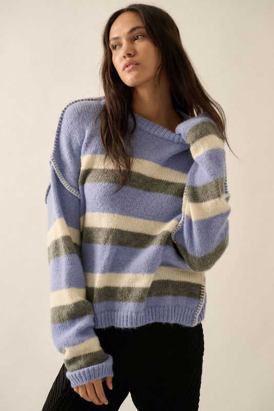 Violet Colorblock Long Sleeve Sweater