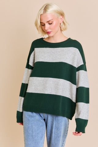 Green and Grey Striped Sweater