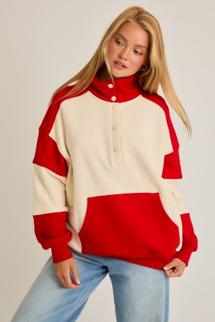 Red Colorblock Pullover