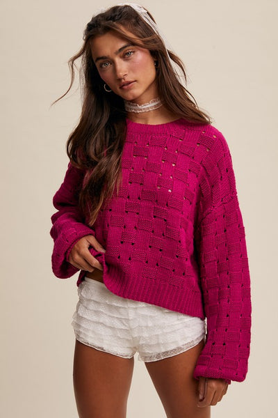 Magenta Checker Weave Sweater