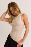 Tan Round Neck Striped Bodysuit