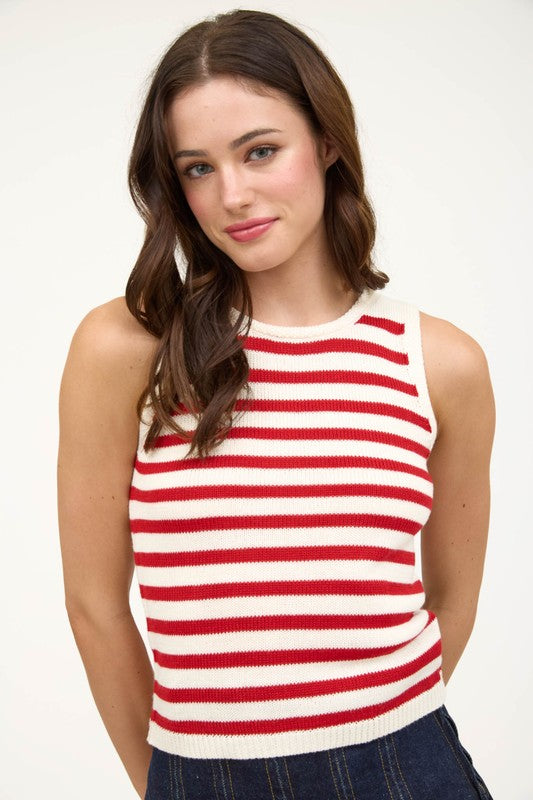 Red & White Striped Sweater Tank