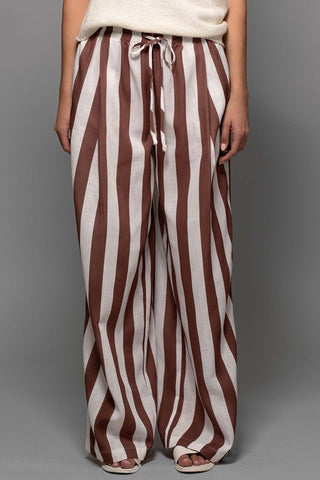 Brown Striped Linen Pant