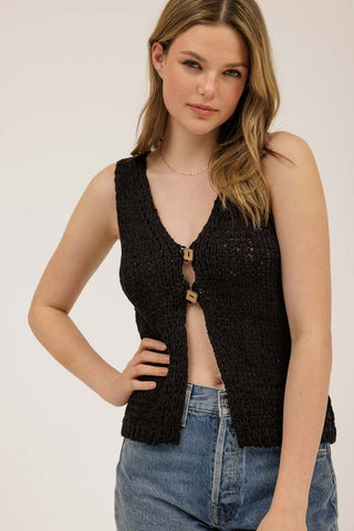 Black Button Cardigan Vest