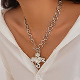 Hammered Cross Front Toggle Necklace