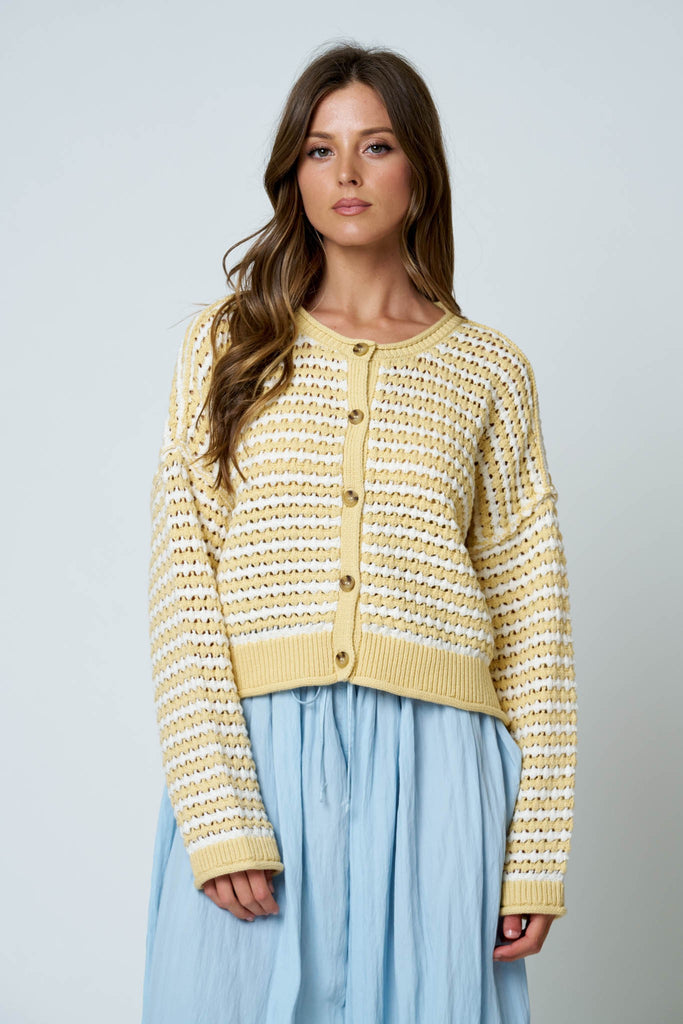 Butter Yellow Textured Stripe Cardigan