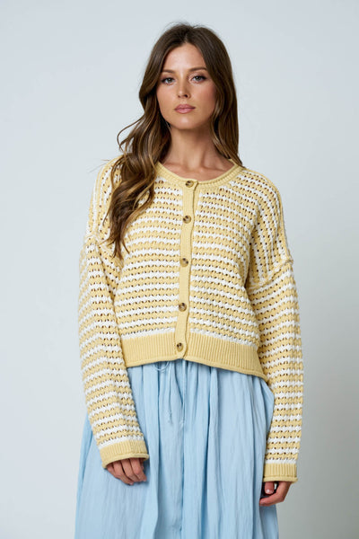 Butter Yellow Textured Stripe Cardigan