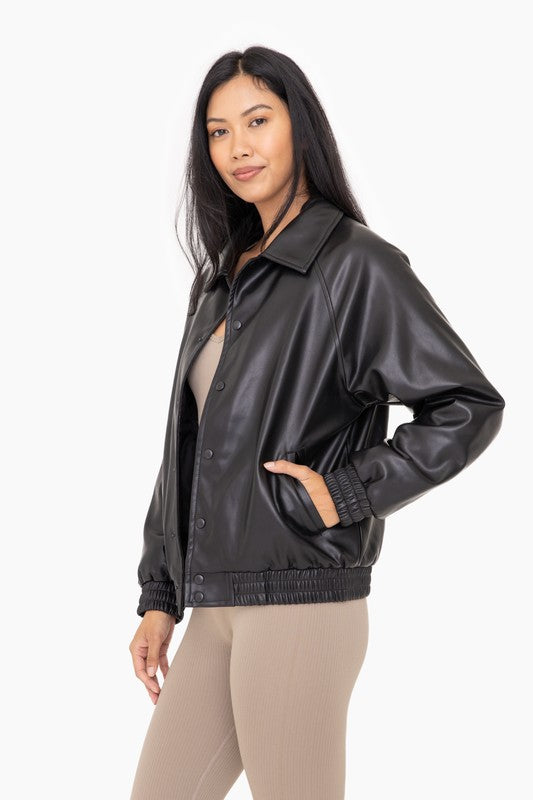 Vegan Leather Bomber Jacket