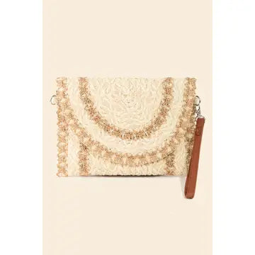 Beige Straw Stitch Clutch Bag