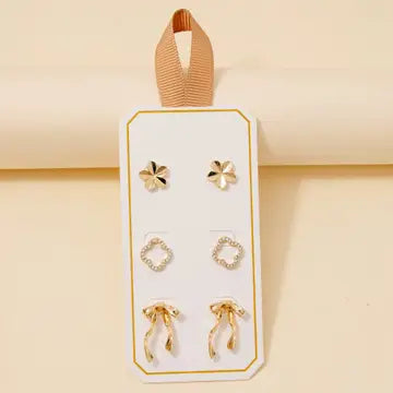 Bow and Pave Clover Earrings Set