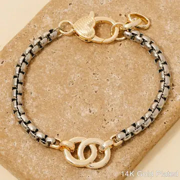 Gold Dipped Two Tone Box Chain Bracelet