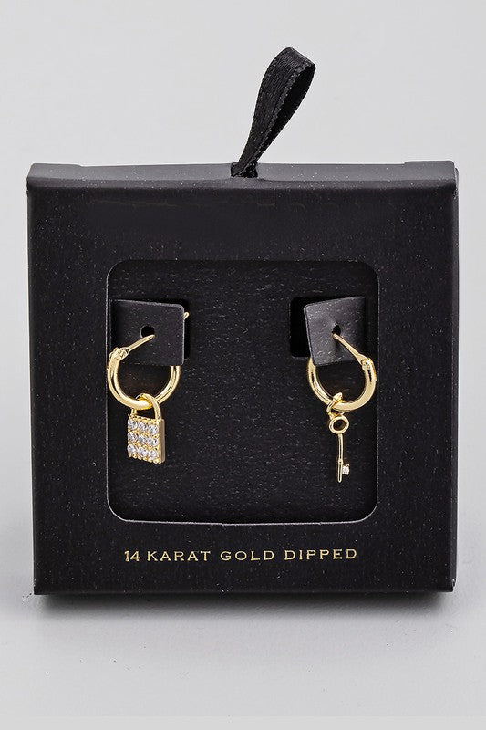 Gold Lock and Key Earring